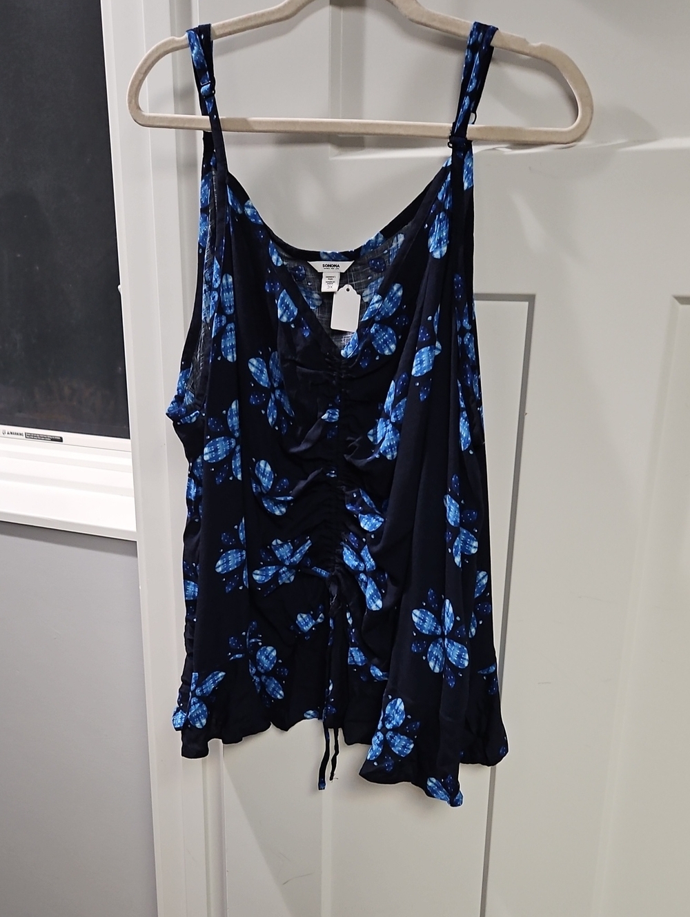 Sonoma Navy Tank Top with Blue Floral Tie-Front Detail
